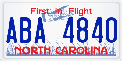 NC license plate ABA4840
