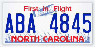 NC license plate ABA4845