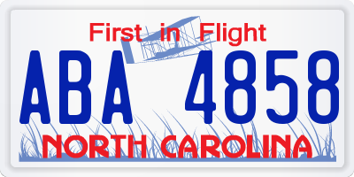NC license plate ABA4858