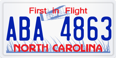 NC license plate ABA4863