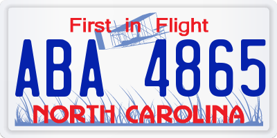 NC license plate ABA4865