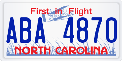 NC license plate ABA4870