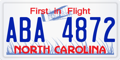 NC license plate ABA4872