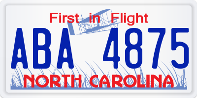 NC license plate ABA4875