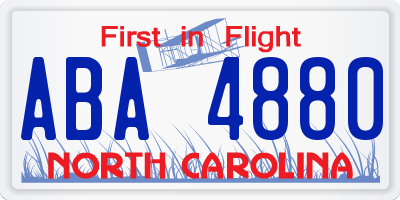 NC license plate ABA4880