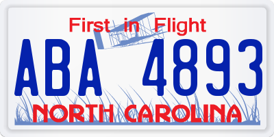 NC license plate ABA4893