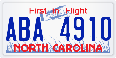 NC license plate ABA4910