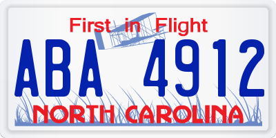 NC license plate ABA4912