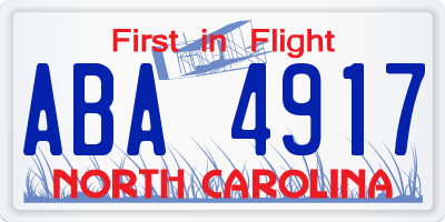 NC license plate ABA4917