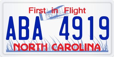 NC license plate ABA4919
