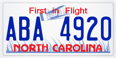 NC license plate ABA4920