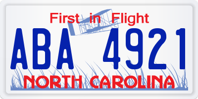 NC license plate ABA4921