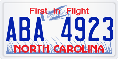 NC license plate ABA4923