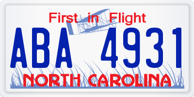NC license plate ABA4931