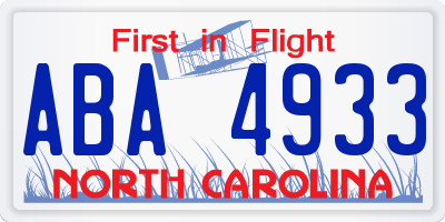 NC license plate ABA4933