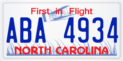NC license plate ABA4934