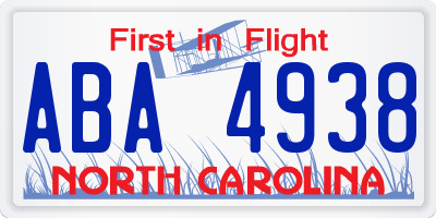 NC license plate ABA4938