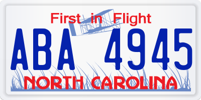 NC license plate ABA4945