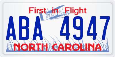 NC license plate ABA4947