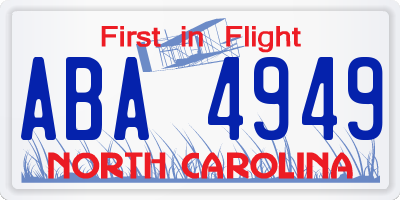 NC license plate ABA4949