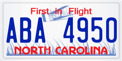 NC license plate ABA4950