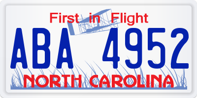 NC license plate ABA4952