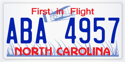 NC license plate ABA4957