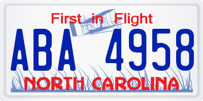NC license plate ABA4958