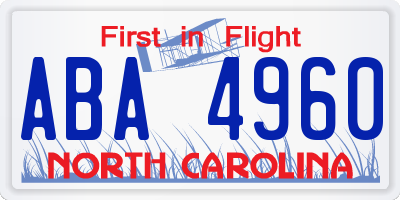 NC license plate ABA4960