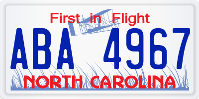 NC license plate ABA4967