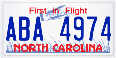 NC license plate ABA4974