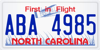 NC license plate ABA4985