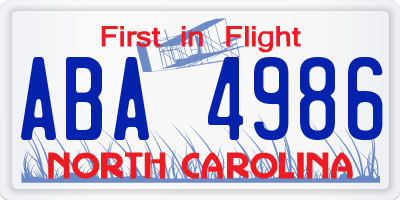 NC license plate ABA4986