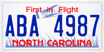NC license plate ABA4987