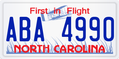 NC license plate ABA4990
