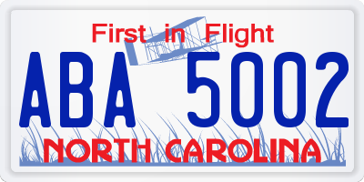NC license plate ABA5002