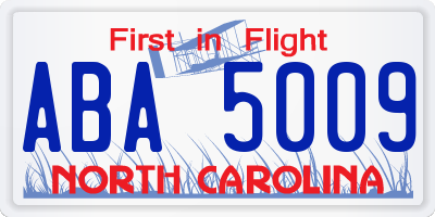 NC license plate ABA5009