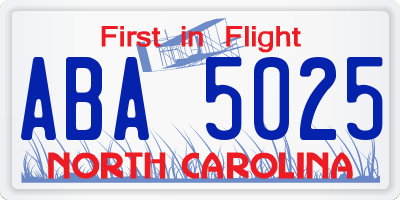 NC license plate ABA5025