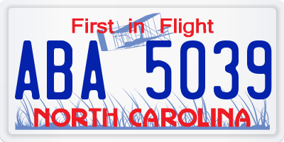 NC license plate ABA5039