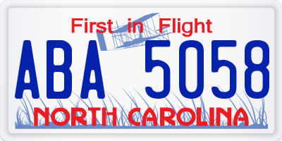 NC license plate ABA5058