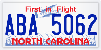 NC license plate ABA5062