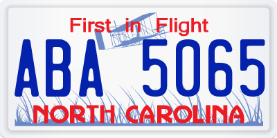 NC license plate ABA5065