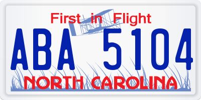 NC license plate ABA5104