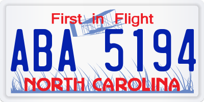 NC license plate ABA5194