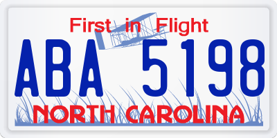 NC license plate ABA5198