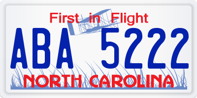 NC license plate ABA5222