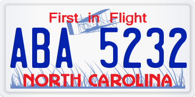 NC license plate ABA5232