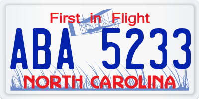 NC license plate ABA5233