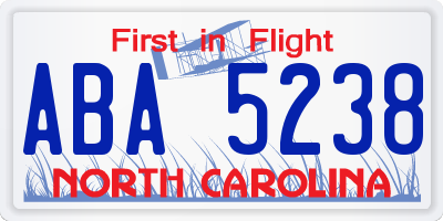 NC license plate ABA5238