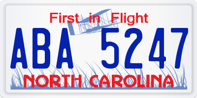 NC license plate ABA5247